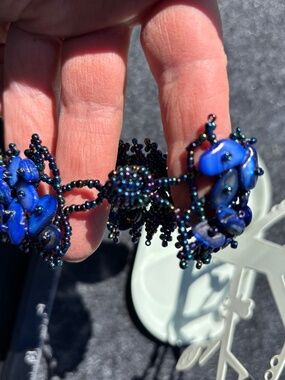 Lapis Lazuli Natural Gemstone and Seed Beads Woven Bracelet